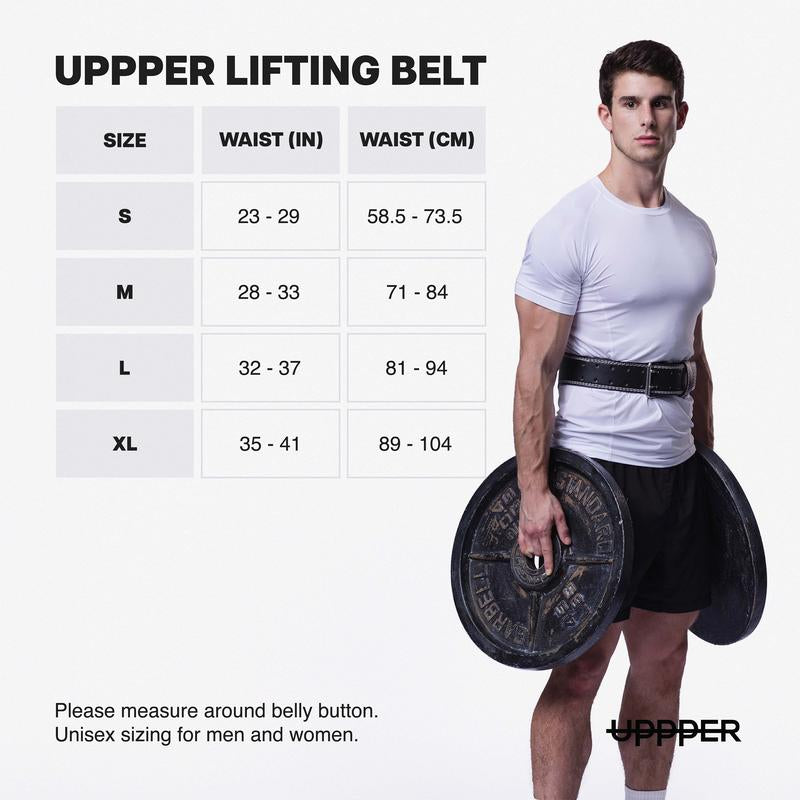 UPPPER Lifting Belt Black - Microfiber Leather, Double-Prong Buckle, 4" to 2.5" Tapered, Weightlifting Support