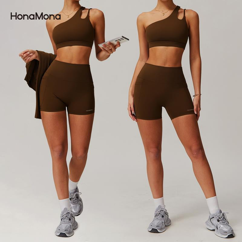 Honamona-Fleece Slim-Fit Backless Yoga Set - Stretchy High-Waist Activewear for Women, Running & Fitness Sports Suit Skinny Sportswear New Work Out Clothes