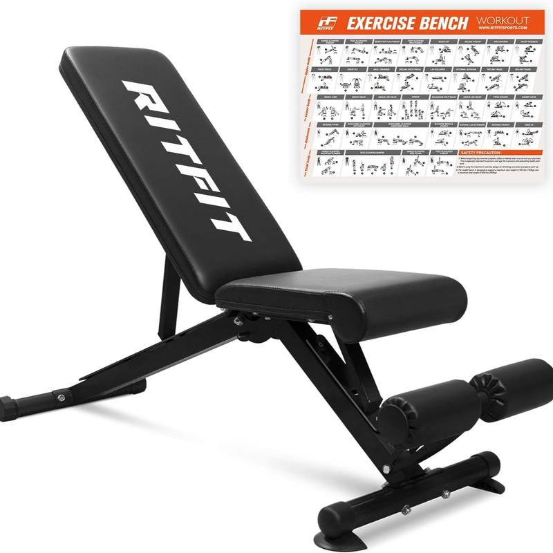 Ritfit PWB01 Adjustable Foldable Weight Bench - Home Gym Equipment for Full Body Workout with Versatile Position Back Pad & Seat