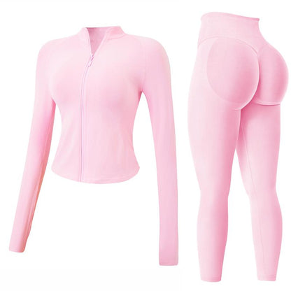 Jetjoy Workout Sets for Women, Women 2 Piece Seamless Ribbed Workout Sets with Zip up Jacket+ Mid-Waisted Gym Yoga Leggings