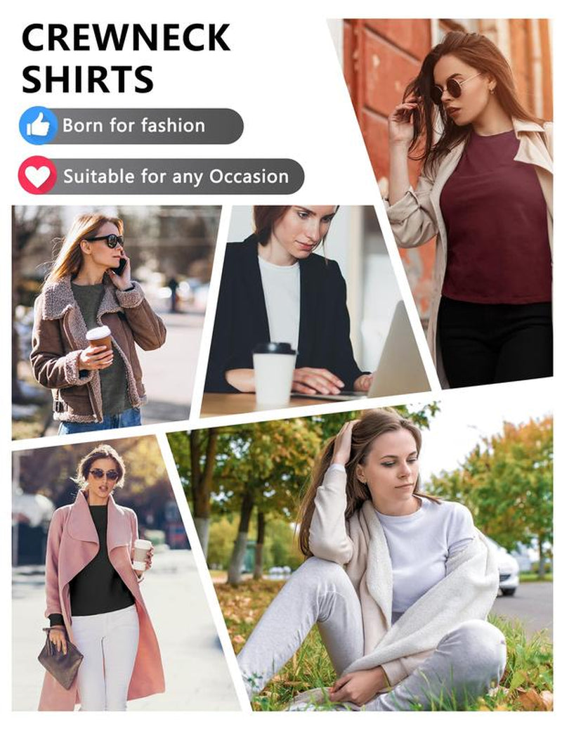 TELALEO Women'S 4 Value Pack Long Sleeve Basic Shirts Crew Neck Slim Fitted Compression Gym Workout Athletic Undershirts in Black White Gray & Red