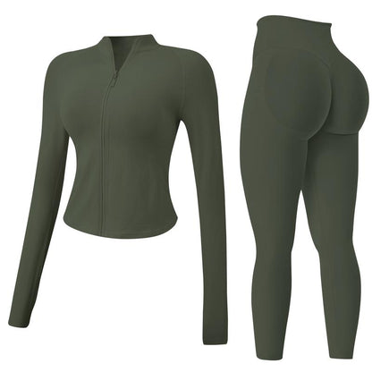 Jetjoy Workout Sets for Women, Women 2 Piece Seamless Ribbed Workout Sets with Zip up Jacket+ Mid-Waisted Gym Yoga Leggings