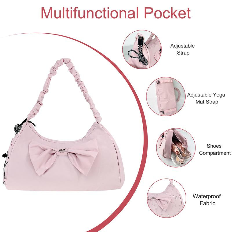 WOLT Waterproof Yoga Tote Bag with Shoe Compartment & Bow Design - Stylish Fitness Gym Bag,Trendy Sports Handbag,Aesthetic Workout Accessory Organizer,Tote Bag Women,Crossbody Bag