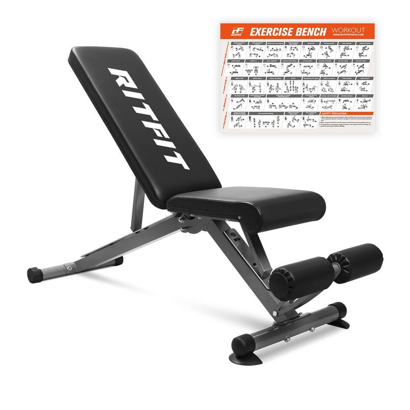 Ritfit PWB01 Adjustable Foldable Weight Bench - Home Gym Equipment for Full Body Workout with Versatile Position Back Pad & Seat