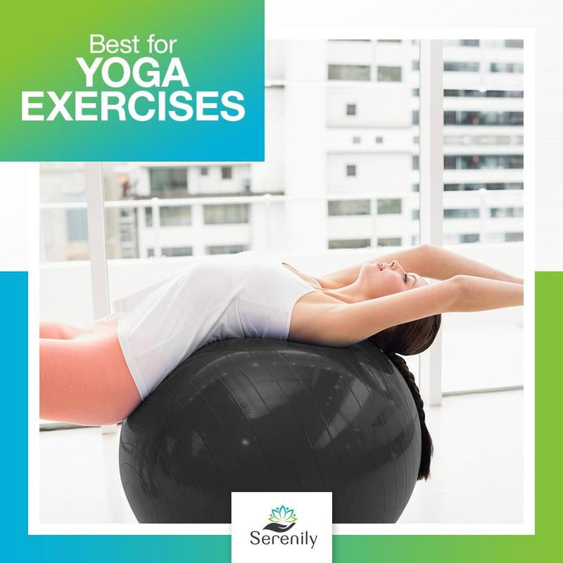 Serenily Exercise Ball for Fitness - Yoga Ball Chair for Home Gym & Yoga Accessories. Birthing Ball with Workout Guide & Pump. Stability Ball for Balance Trainer, Pilates, Therapy & Office
