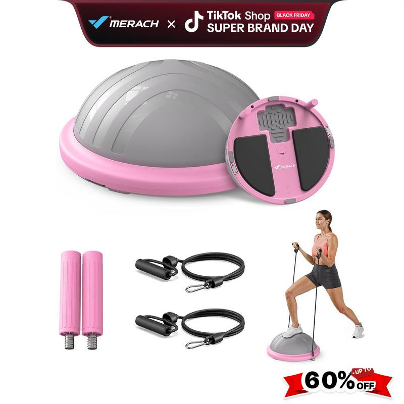 Merach Half Exercise Balls Trainer Balance Ball Trainer 2-In-1 Yoga Ball with Resistance Bands & Game Mode Core Stability & Full-Body Home Fitness Workout Equipment