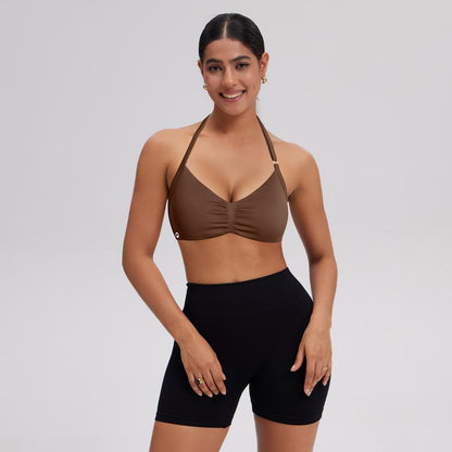 OQQ Womenswear 2-Piece Sports Top Halter Neck for Women Sexy Sleeveless Pleated Bra Adjustable Neck Removable Padding Perfect for Yoga