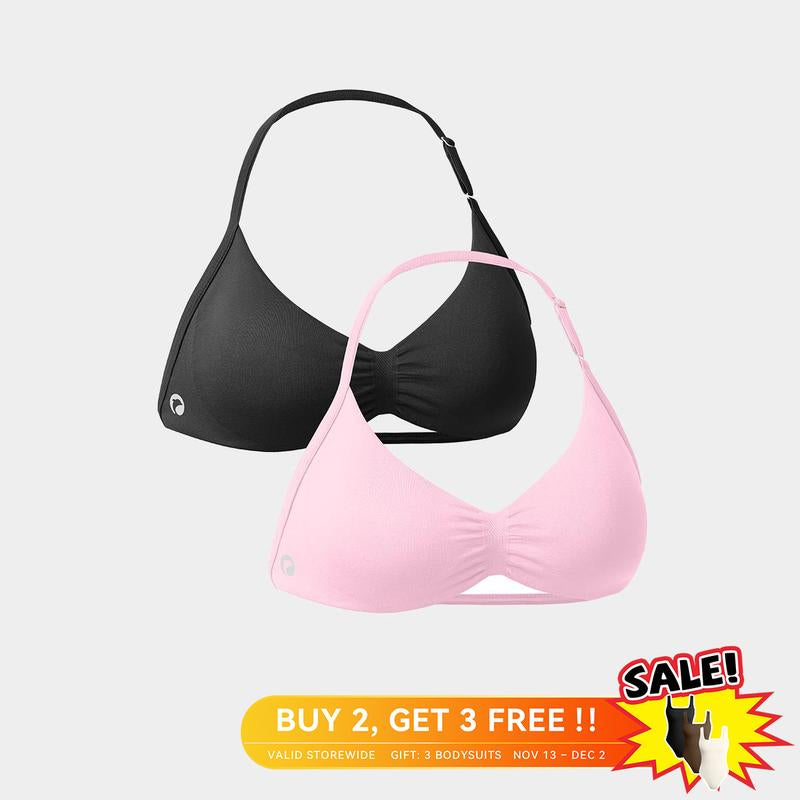 OQQ Womenswear 2-Piece Sports Top Halter Neck for Women Sexy Sleeveless Pleated Bra Adjustable Neck Removable Padding Perfect for Yoga