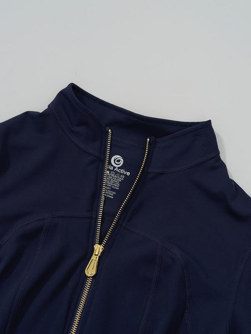 Women'S Sporty Tracksuit Set (Gardenia Fragrance), Golden Zipper Jacket with Pockets & Yoga Pants, Thumbholes Design, Casual Wear for Women, Skinny Sportswear