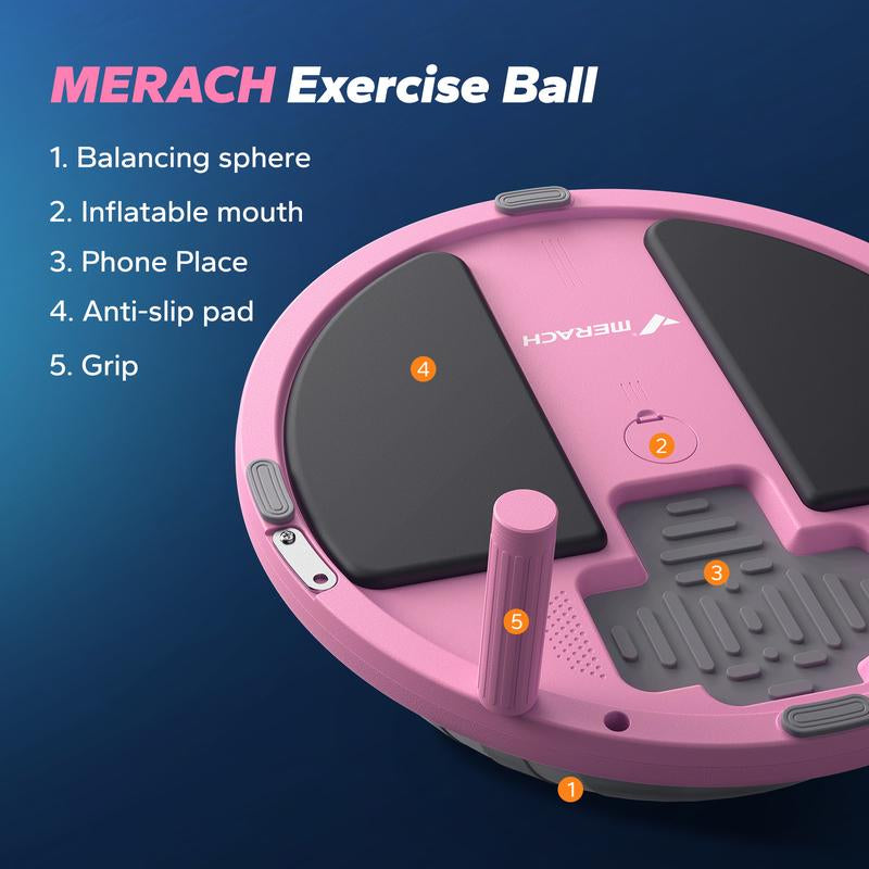 Merach Half Exercise Balls Trainer Balance Ball Trainer 2-In-1 Yoga Ball with Resistance Bands & Game Mode Core Stability & Full-Body Home Fitness Workout Equipment