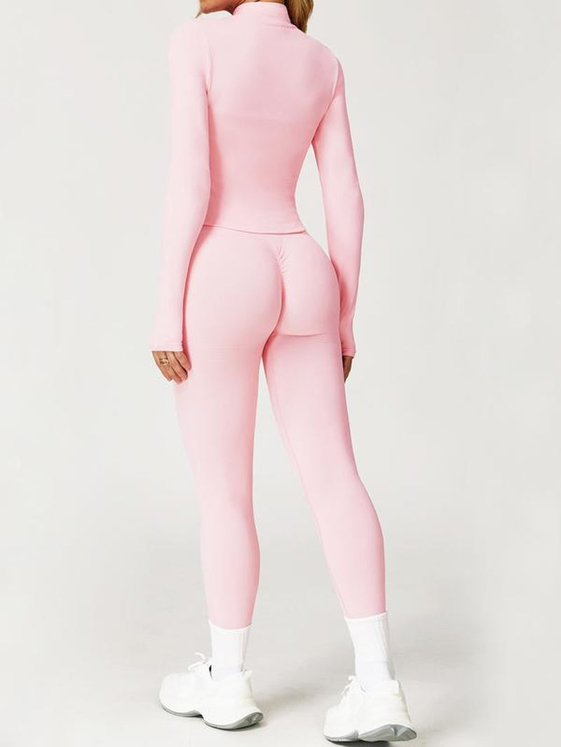 Jetjoy Workout Sets for Women, Women 2 Piece Seamless Ribbed Workout Sets with Zip up Jacket+ Mid-Waisted Gym Yoga Leggings