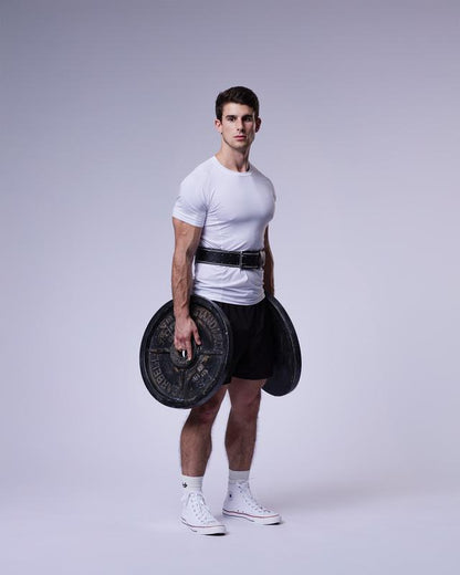 UPPPER Lifting Belt Black - Microfiber Leather, Double-Prong Buckle, 4" to 2.5" Tapered, Weightlifting Support