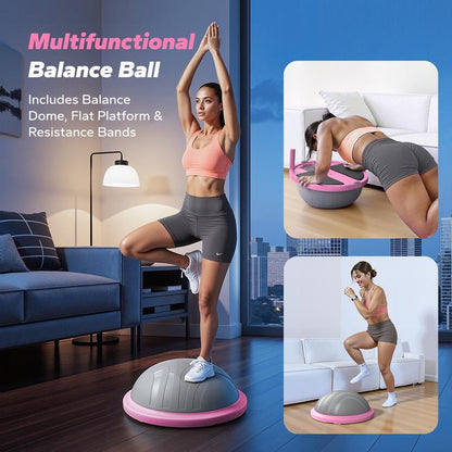 Merach Half Exercise Balls Trainer Balance Ball Trainer 2-In-1 Yoga Ball with Resistance Bands & Game Mode Core Stability & Full-Body Home Fitness Workout Equipment