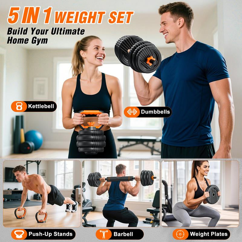 5 in 1 Adjustable Dumbbell Set, 55/66/88Lbs Weight Set for Home Workout, Pesas Para Ejercicios En Casa Used as Barbell, Kettlebells, Push up Stand, Fitness Equipment for Home Gym Suitable Men/Women Mancuernas Para Ejercicios De Hombre