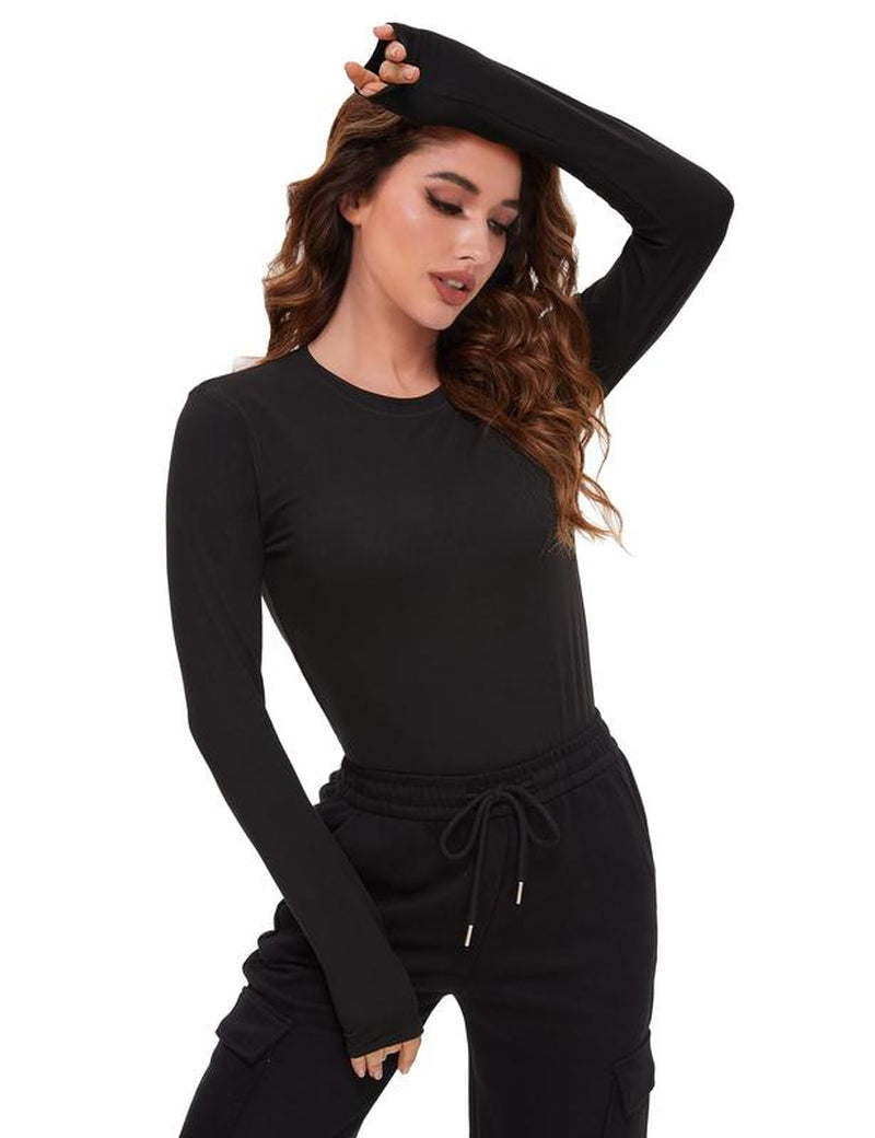 TELALEO Women'S 4 Value Pack Long Sleeve Basic Shirts Crew Neck Slim Fitted Compression Gym Workout Athletic Undershirts in Black White Gray & Red