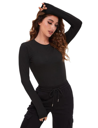 TELALEO Women'S 4 Value Pack Long Sleeve Basic Shirts Crew Neck Slim Fitted Compression Gym Workout Athletic Undershirts in Black White Gray & Red