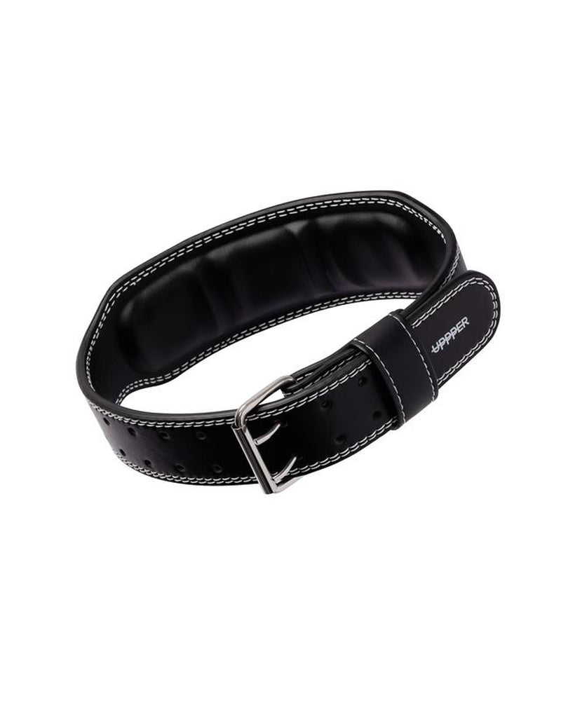 UPPPER Lifting Belt Black - Microfiber Leather, Double-Prong Buckle, 4" to 2.5" Tapered, Weightlifting Support