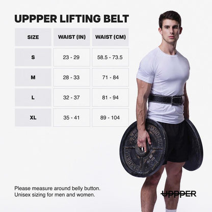 UPPPER Lifting Belt Black - Microfiber Leather, Double-Prong Buckle, 4" to 2.5" Tapered, Weightlifting Support