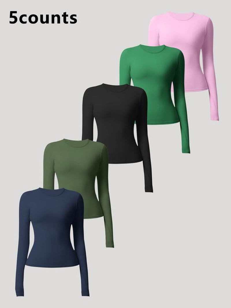 Women'S Seamless Long Sleeve Yoga Top Set, Sporty Woven Fabric, Thin Fit, Ideal for All Seasons, Running & Gym Wear