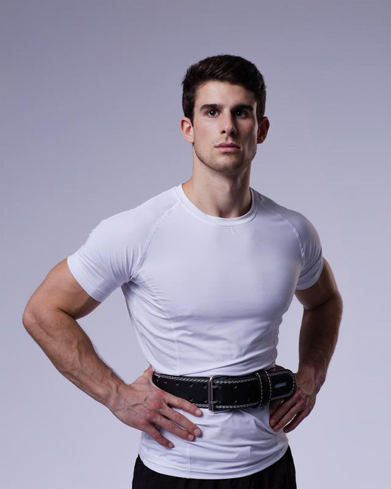 UPPPER Lifting Belt Black - Microfiber Leather, Double-Prong Buckle, 4" to 2.5" Tapered, Weightlifting Support