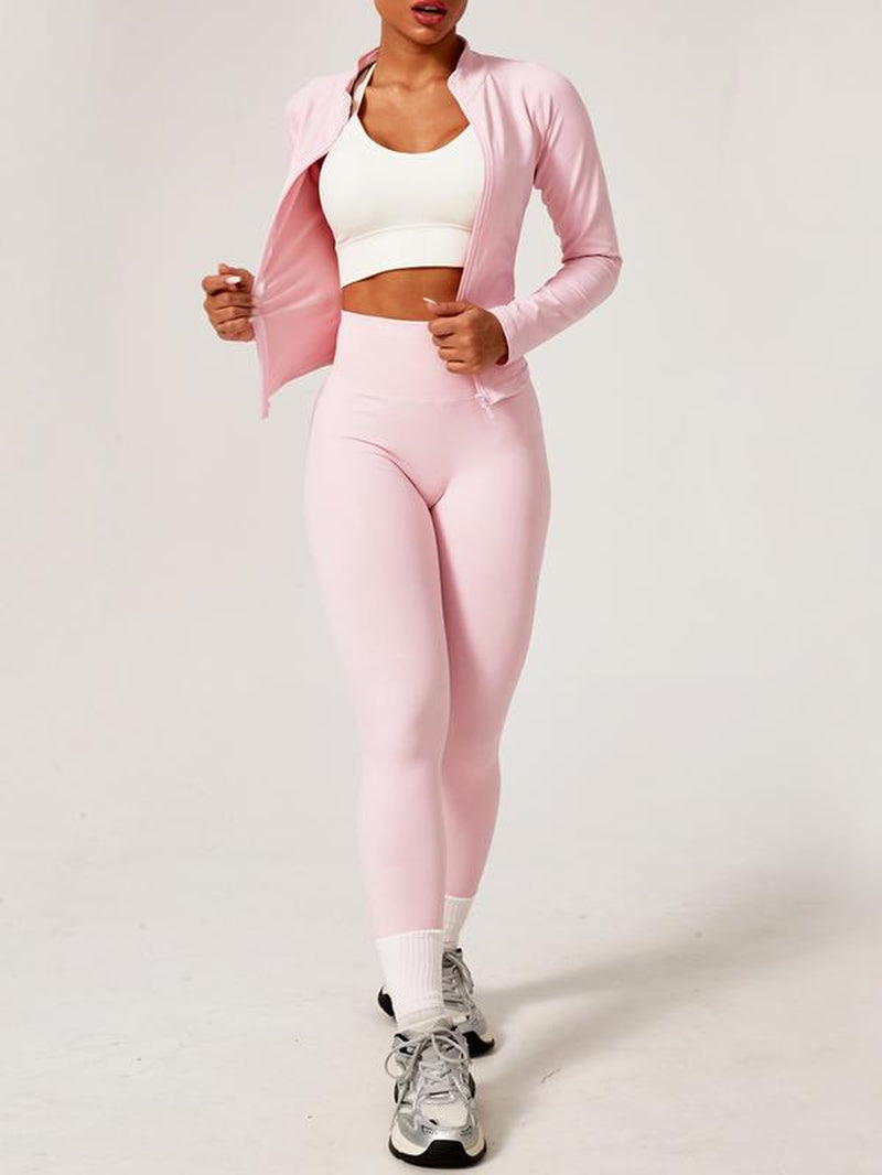 Jetjoy Workout Sets for Women, Women 2 Piece Seamless Ribbed Workout Sets with Zip up Jacket+ Mid-Waisted Gym Yoga Leggings