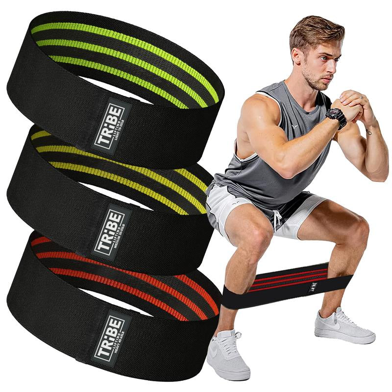 Tribe Lifting Premium Fabric Resistance Bands Set of 3 - Durable Cotton Polyester Stretch Fabric, Versatile for Squats, Lunges, Crunches & More