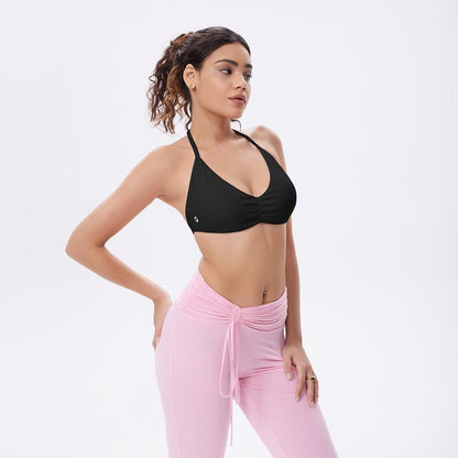 OQQ Womenswear 2-Piece Sports Top Halter Neck for Women Sexy Sleeveless Pleated Bra Adjustable Neck Removable Padding Perfect for Yoga