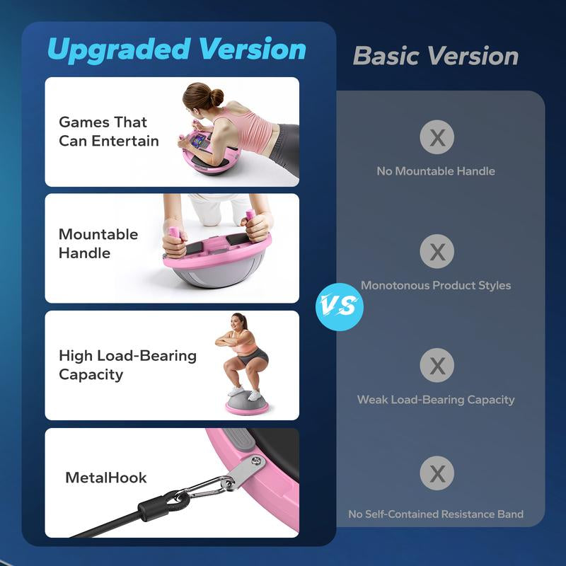 Merach Half Exercise Balls Trainer Balance Ball Trainer 2-In-1 Yoga Ball with Resistance Bands & Game Mode Core Stability & Full-Body Home Fitness Workout Equipment