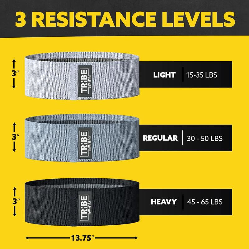Tribe Lifting Premium Fabric Resistance Bands Set of 3 - Durable Cotton Polyester Stretch Fabric, Versatile for Squats, Lunges, Crunches & More