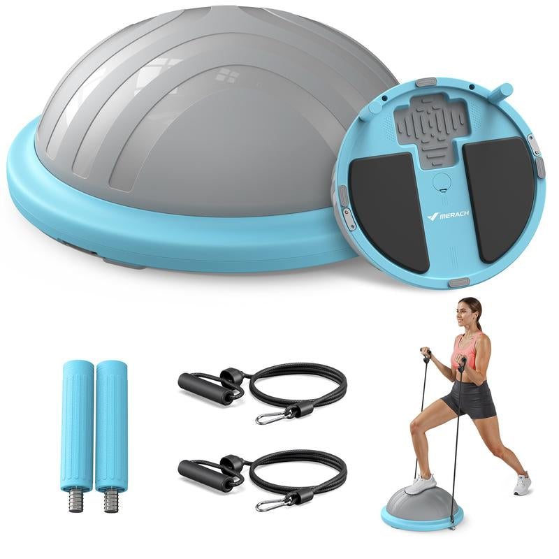 Merach Half Exercise Balls Trainer Balance Ball Trainer 2-In-1 Yoga Ball with Resistance Bands & Game Mode Core Stability & Full-Body Home Fitness Workout Equipment