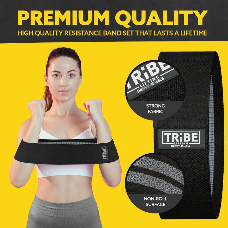 Tribe Lifting Premium Fabric Resistance Bands Set of 3 - Durable Cotton Polyester Stretch Fabric, Versatile for Squats, Lunges, Crunches & More