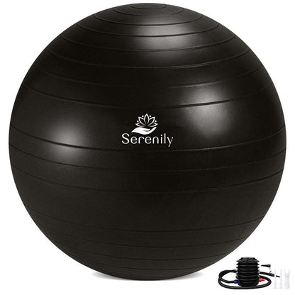 Serenily Exercise Ball for Fitness - Yoga Ball Chair for Home Gym & Yoga Accessories. Birthing Ball with Workout Guide & Pump. Stability Ball for Balance Trainer, Pilates, Therapy & Office