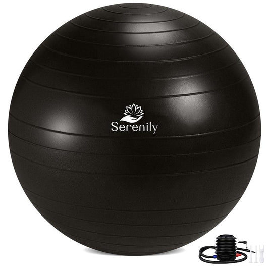 Serenily Exercise Ball for Fitness - Yoga Ball Chair for Home Gym & Yoga Accessories. Birthing Ball with Workout Guide & Pump. Stability Ball for Balance Trainer, Pilates, Therapy & Office