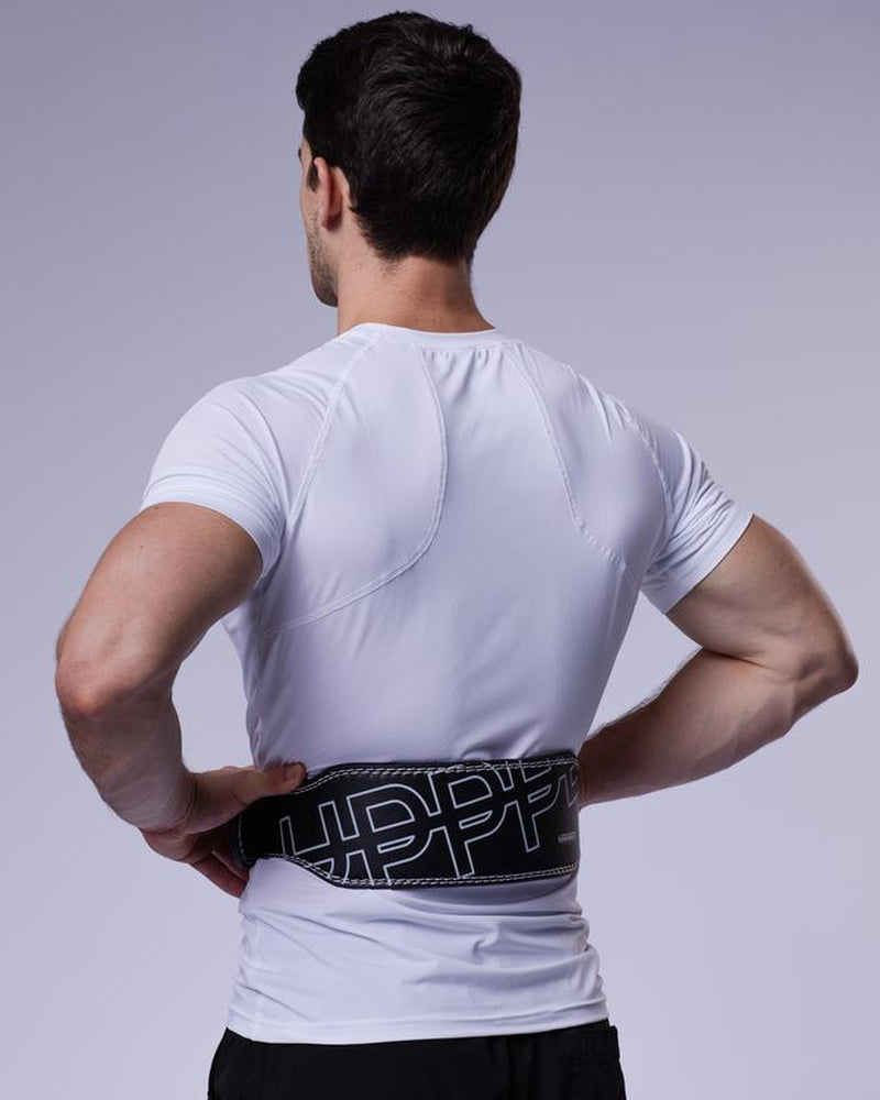 UPPPER Lifting Belt Black - Microfiber Leather, Double-Prong Buckle, 4" to 2.5" Tapered, Weightlifting Support