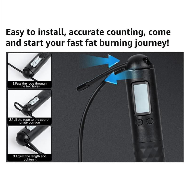 Smart Jump Rope with LED Display and Jump Counter, Comfortable Handle Design, Suitable for Outdoor and Gym Training, Adjustable Wire, Can Track Jumps, Suitable for Men, Women and Children Home Workout Equipment Exercise Equipment