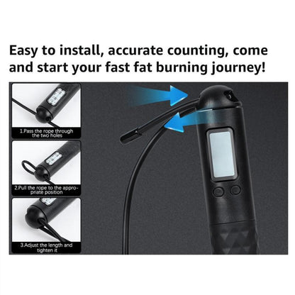 Smart Jump Rope with LED Display and Jump Counter, Comfortable Handle Design, Suitable for Outdoor and Gym Training, Adjustable Wire, Can Track Jumps, Suitable for Men, Women and Children Home Workout Equipment Exercise Equipment