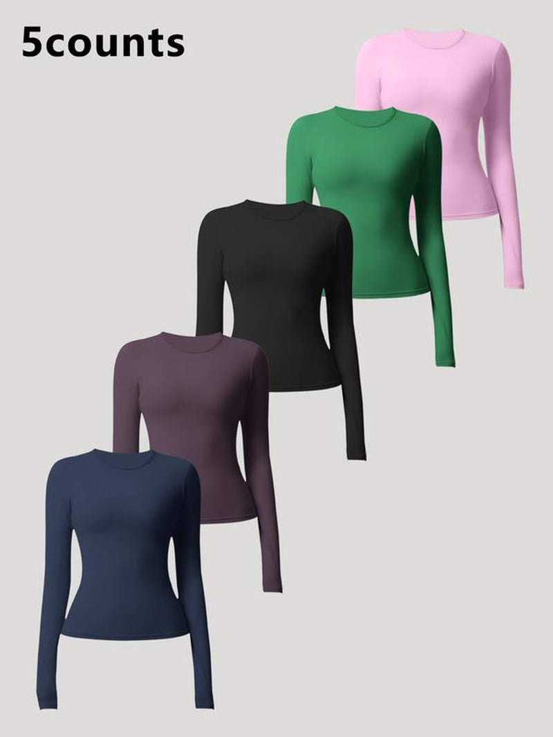 Women'S Seamless Long Sleeve Yoga Top Set, Sporty Woven Fabric, Thin Fit, Ideal for All Seasons, Running & Gym Wear
