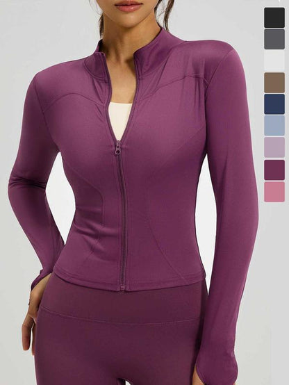 Women'S High Elastic Stand Collar Thumb Hole Slim Fit Yoga Top, Breathable Long Sleeve Running Jacket, Spring & Fall Sportswear, S-Xxxl Sizes, Athletic Jackets