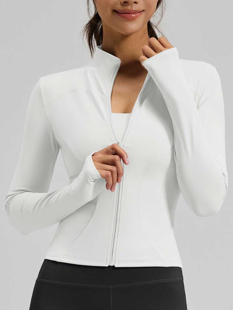 Women'S High Elastic Stand Collar Thumb Hole Slim Fit Yoga Top, Breathable Long Sleeve Running Jacket, Spring & Fall Sportswear, S-Xxxl Sizes, Athletic Jackets