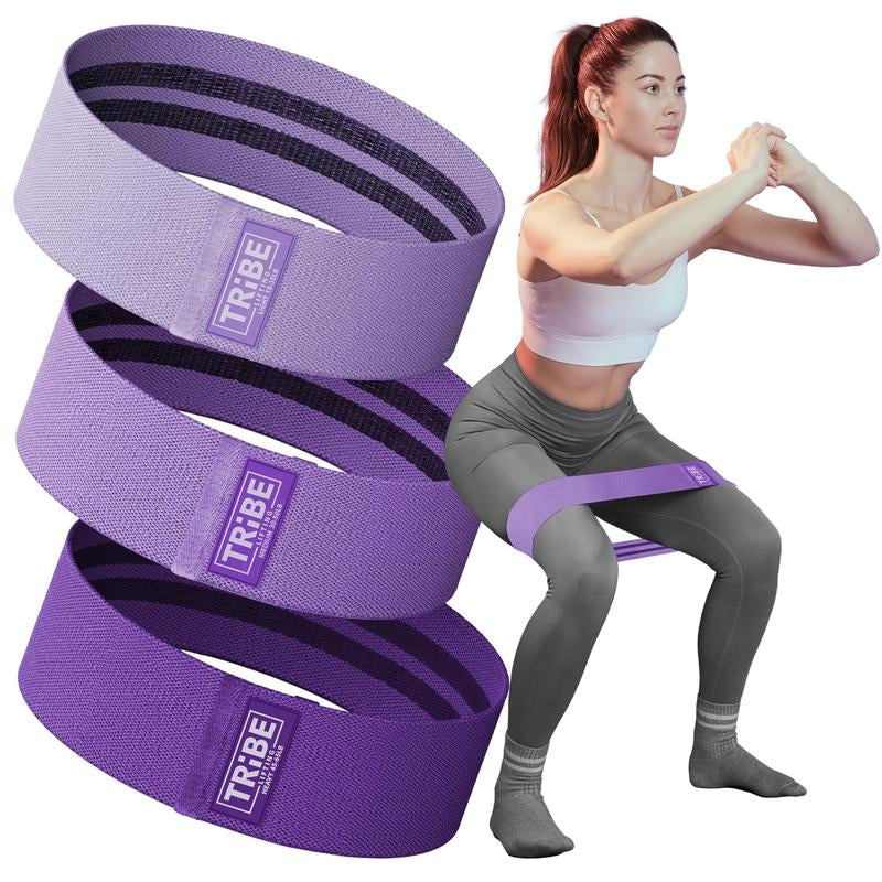 Tribe Lifting Premium Fabric Resistance Bands Set of 3 - Durable Cotton Polyester Stretch Fabric, Versatile for Squats, Lunges, Crunches & More