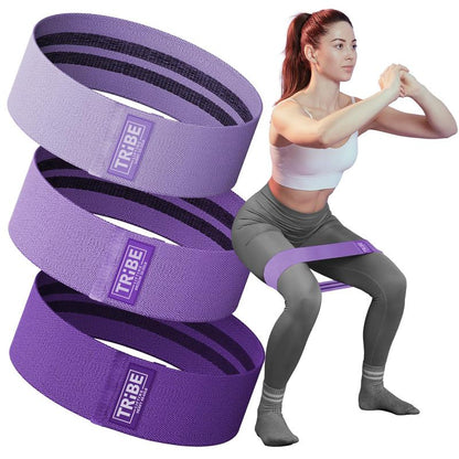 Tribe Lifting Premium Fabric Resistance Bands Set of 3 - Durable Cotton Polyester Stretch Fabric, Versatile for Squats, Lunges, Crunches & More