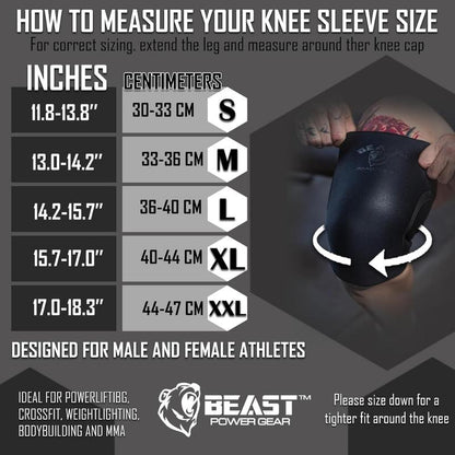Beast Power Gear Neoprene Compression Knee Sleeves 7MM Knee Pads, Extra Support for Squats, Gym Crossfit Training Protective Gears, Powerlifting, Weightlifting Knee Sleeve, Wrestling Knee Brace for Men & Women