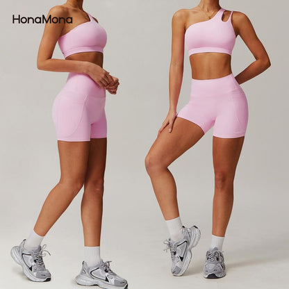 Honamona-Fleece Slim-Fit Backless Yoga Set - Stretchy High-Waist Activewear for Women, Running & Fitness Sports Suit Skinny Sportswear New Work Out Clothes