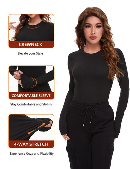 TELALEO Women'S 4 Value Pack Long Sleeve Basic Shirts Crew Neck Slim Fitted Compression Gym Workout Athletic Undershirts in Black White Gray & Red