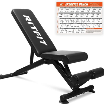 Ritfit PWB01 Adjustable Foldable Weight Bench - Home Gym Equipment for Full Body Workout with Versatile Position Back Pad & Seat